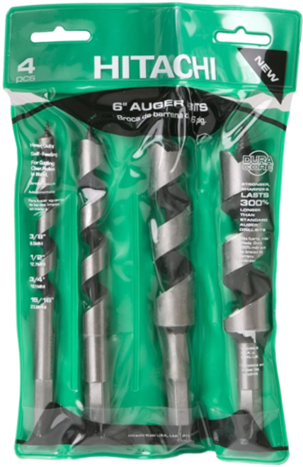 HITACHI 728499 4 Piece Heavy Duty 6 in. Auger Bits, New