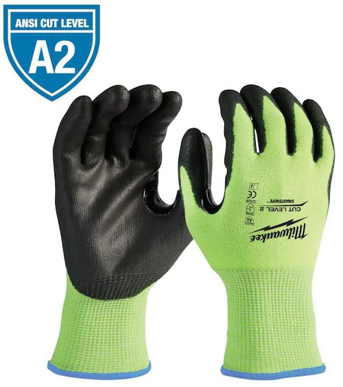 Milwaukee 48-73-8921 Medium High-Visibility Cut 2 Resistant Polyurethane Dipped Work Gloves