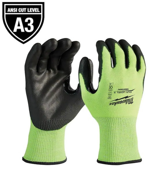 Milwaukee 48-73-8931 Medium High Visibility Level 3 Cut Resistant Polyurethane Dipped Work Gloves