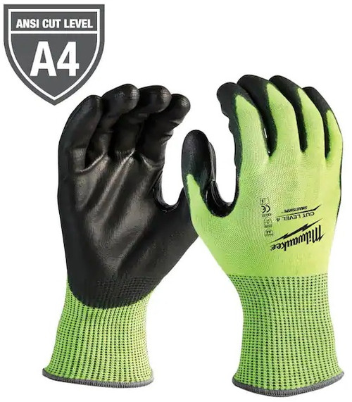 Milwaukee 48-73-8940 Small High Visibility Level 4 Cut Resistant Polyurethane Dipped Work Gloves