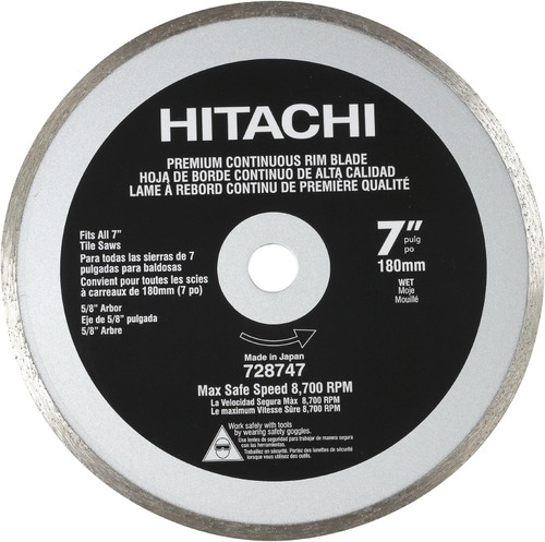 Hitachi 728747 7-Inch Wet and Dry Cut Continuous Rim Diamond Saw Blade for Tile and Stone