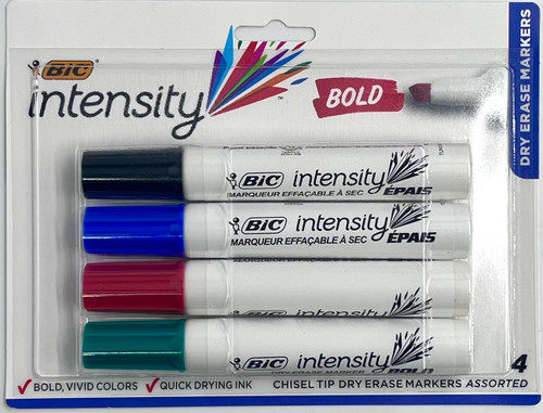 Bic 32856 Intensity Bold Chisel Tip Dry Erase Marker - 4 pack