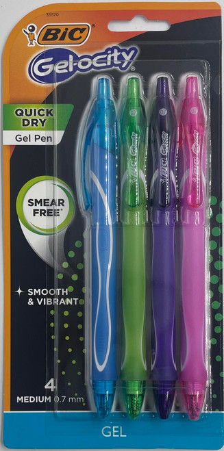 BIC 35570 Gelocity Quick Dry Colored Gel Pens 0.7mm - 4 pack