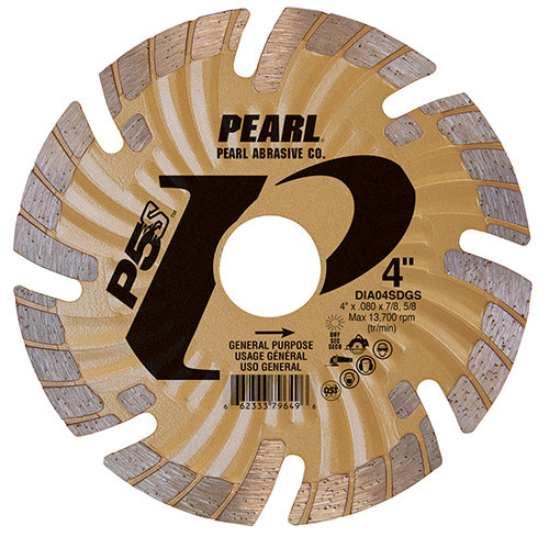 Pearl Abrasive DIA04SDGS P5s Gold Waved Core Turbo Segmented Diamond Blade, 4" x .070" x 20mm-5/8"