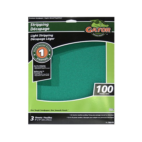 Gator (7262) 100 Grit Light Stripping Sanding Sheets 9" x 11", 1-Pk/3-Sheets