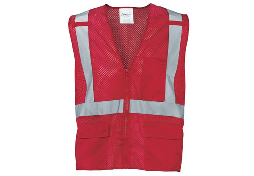Ironwear 1284-RZ-RD-2XL Economy Red Multi-Pocket Reflective Vest, Size 2XL