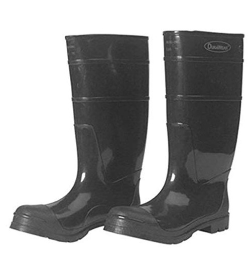 Liberty Glove & Safety 155007 DuraWear PVC Protective Boot with Reinforced Plain Toe, 16" Height, Size 07, Black
