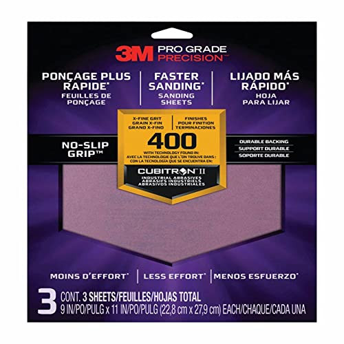 3M (26400TRI-3) Pro-Grade P400 Grit Sanding Sheets 11" X 9"  1-Pk/3-Sheets