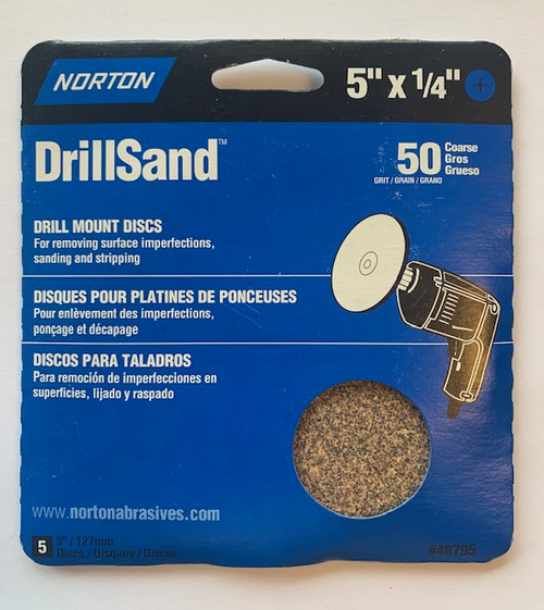 Norton (48795) 5" x 1/4" DrillSand 50 Course Drill Mount Discs, 1-Pk/5-Discs
