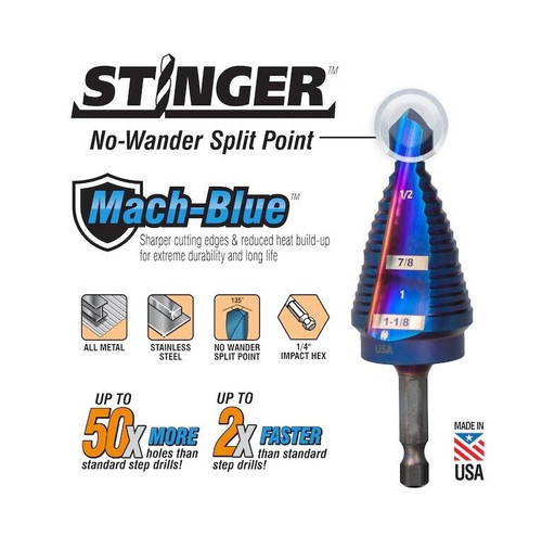 Spyder (19022) Mach-Blue 1/4" to 7/8" 12 Step Drill Bit