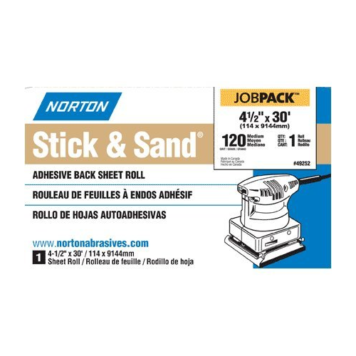 NORTON 4-1/2" X 30' Stick & Sand Sandpaper Adhesive Back Sheet Roll Discs 180Grit