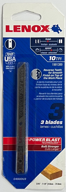LENOX Tools 1991389 U-Shank Down Cutting Wood Jig Saw Blade, 4" x 5/16" 10 TPI, 3 Pack