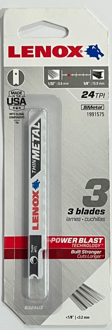 LENOX Tools 1991575 U-Shank Thin Metal Cutting Jig Saw Blade, 3 5/8-Inch X 3/8-Inch 24 TPI, 3-Pack