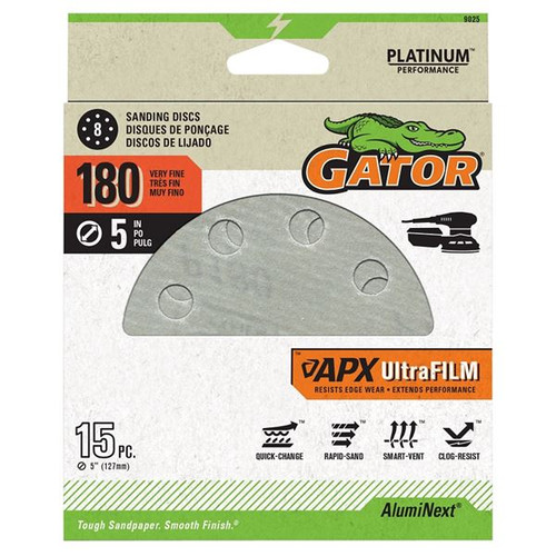 Gator 15 Pc. 180 Grit, 5", 8-Hole Sanding Discs Platinum Performance (9025)