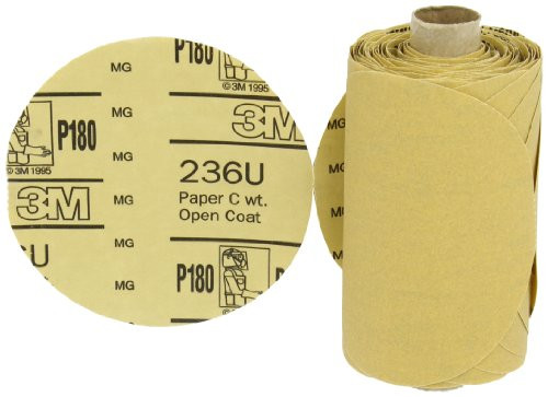 Roll of 100 3M Stikit Paper Disc Roll 236U, Aluminum Oxide, 5" Diameter, P180 Grit