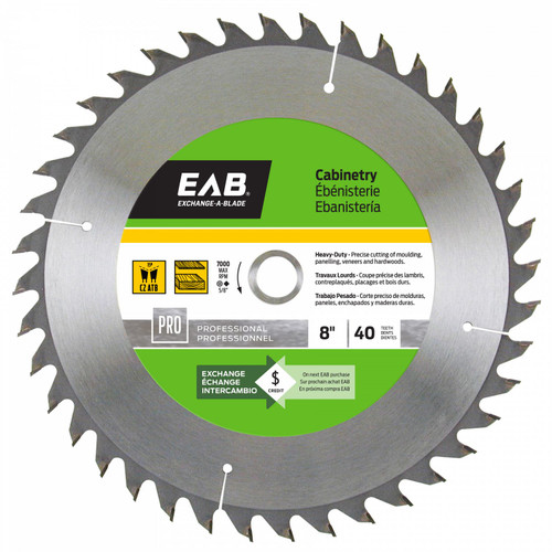 EAB 1013562 Cabinetry Finishing Saw Blade, 8" x 40 Teeth