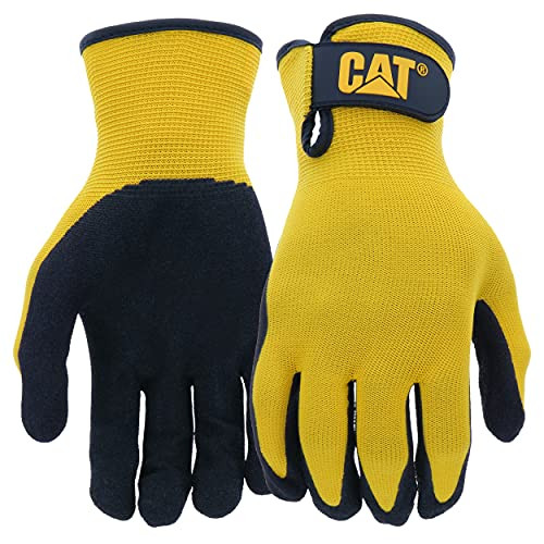 Cat 1-Pair/Size-Large CAT017416L Nylon Knit Shell Gloves – Yellow, High Tactile Foam Cell Nitrile Palm Gloves with Adjustable Wrists