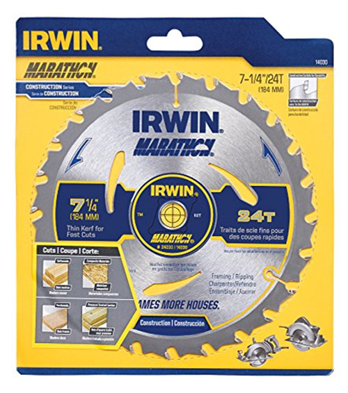 Irwin 14030 Marathon 7-1/4-Inch 24 Tooth ATB Framing and Ripping Saw Blade with 5/8-Inch and Diamond Knockout Arbor