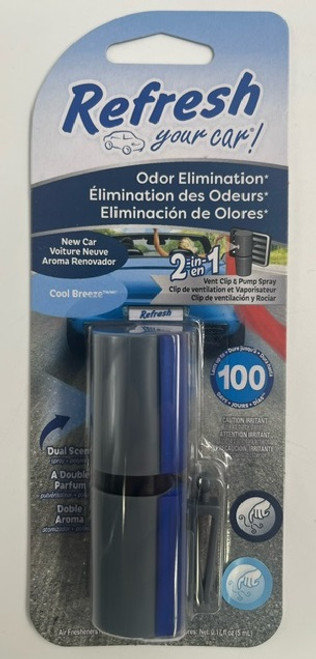 24 Pack Case - Refresh RVP302-1 Car Odor Eliminator Vent Clip & Pump Spray - Cool Breeze