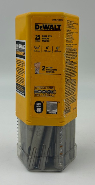 25pk. DeWalt DW5410B25 - 7/32" x 6" - 2 Cutter Carbide Drill Bits, SDS+ Shank, Rock Carbide Tip