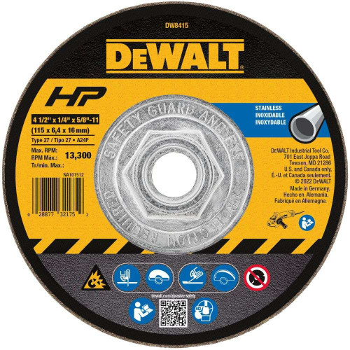 DeWalt DW8415 4-1/2in x 1/4in x 5/8in-11 Stainless Steel Grinding Wheel