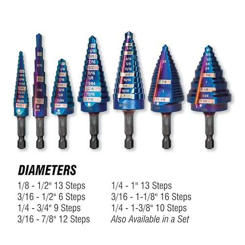 Spyder Stinger 12-Step Drill Bit, 1/4" - 1", Hex Shank, Made in The USA (19071)