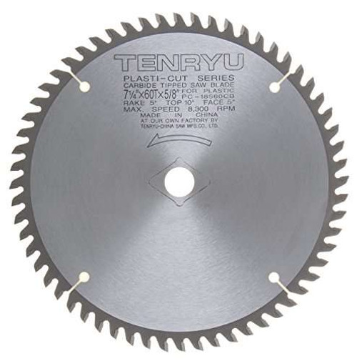 Tenryu (1-Blade) PC-18560CB 7-1/4" Carbide Tipped Saw Blade (60 Tooth ATAF Grind - 5/8"Ko Arbor - 0.079 Kerf)