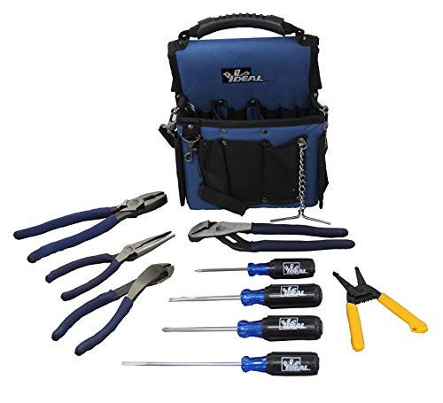 IDEAL INDUSTRIES INC. 1-Piece Kit Professional Electricians Kit - (4) Pliers, (1) T-Stripper, (4) Screwdriver, (1) Tote Tool Bag, (1) Removable Shoulder Strap & Belt (30-729)