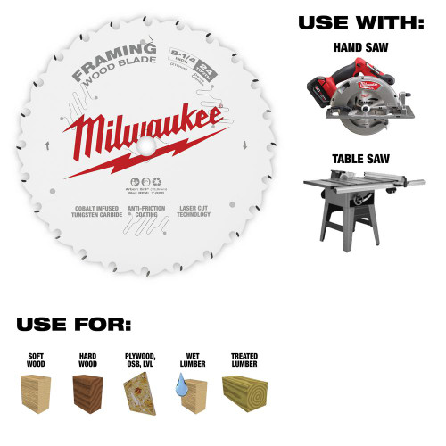 Milwaukee 48-40-0820 Carbide 8-1/4" 24T Framing Circular Saw Blade Milwaukee 48-40-0820 Carbide 8-1/4" 24T Framing Circular Saw Blade