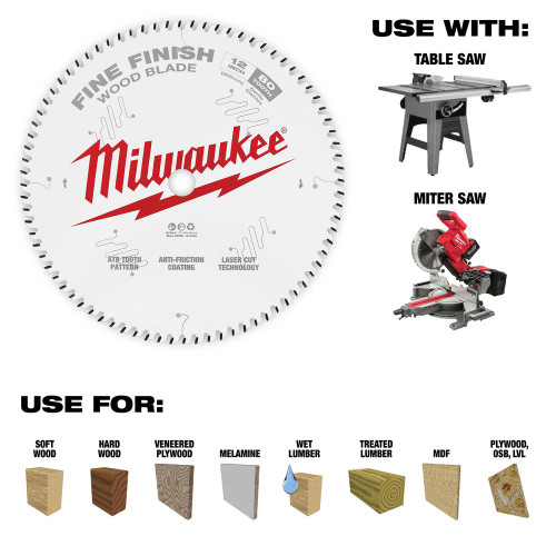 Milwaukee Carbide Tipped 12" x 80T Fine Finish Circular Saw Blade 48-40-1224 Milwaukee Carbide Tipped 12" x 80T Fine Finish Circular Saw Blade 48-40-1224