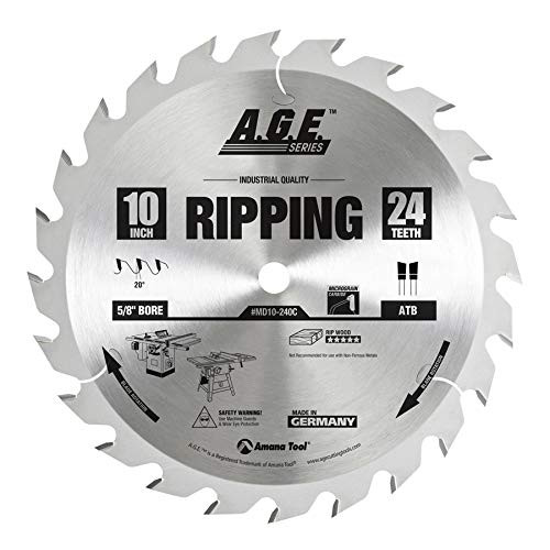 A.G.E. Series, 1 per box- Ripping 10" X 24T Atb 5/8" Bore Carbide Tip Saw Blade, Silver (MD10-240)