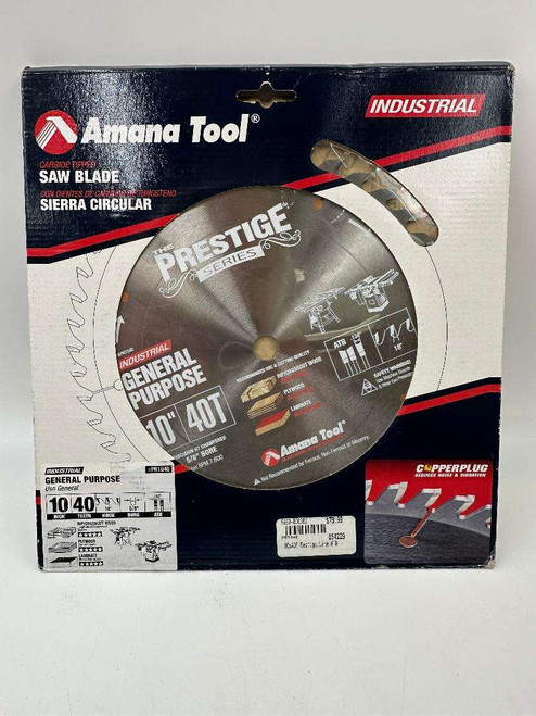 Amana Tool Saw Blade- 1 per pack, Carbide Tipped Prestige General Purpose 10" Dia 40 Teeth, .134" ATB, 18" hook, 5/8" Bore (PR1040)