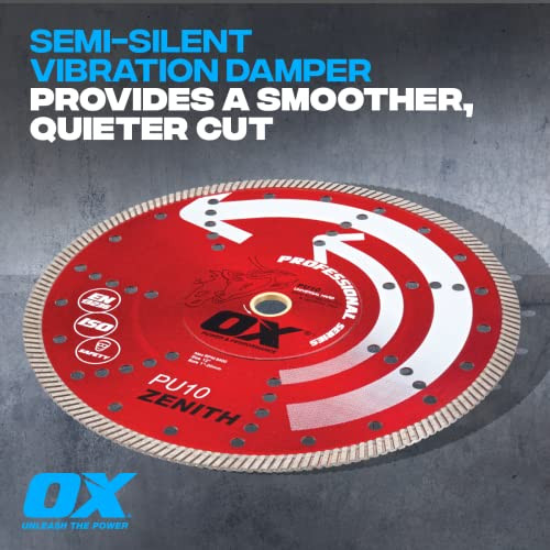 OX Tools 4 1/2 inch Universal Dry/Wet Cutting Diamond Blade for Angle Grinder, Cuts Concrete, Granite, Metal, Natural Stone, Tiles - 5/8 inch - 7/8 inch Bore, Continuous Turbo Segments, OX-PU10-4.5