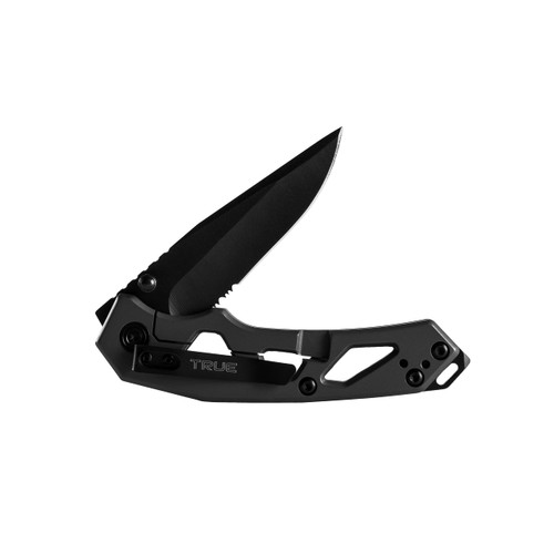 TRUE Tactical Knife, Black Oxidized Blade, Titanium Coated Stainless Steel Handle with Lock Frame