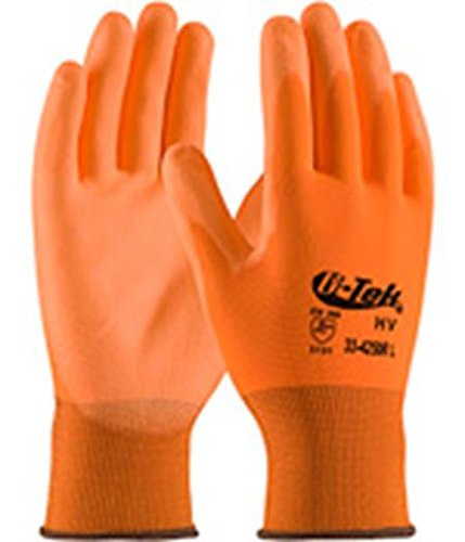 G-Tek (12 Pack) Hi-Vis Seamless Knit Polyester Glove 33-425OR/L Large