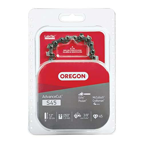 Oregon S45 AdvanceCut Replacement Chainsaw Chain for 12-Inch Guide Bar, 45 Drive Links, Pitch: 3/8" Low Profile, .050" Gauge