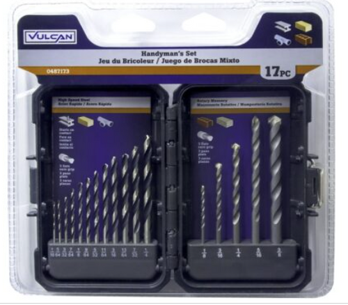 Vulcan 8710600R-C  Drill Bit Set, 17-Piece, High-Speed Steel, Sandblasted