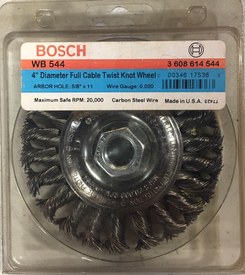Bosch WB544 4 Inch Wire Wheel, Full Cable Knotted, CS, 5/8 Inch x 11 Inch Arbor