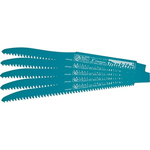Makita 5-Pack 723081-A-5 Wood 8" Cutting Reciprocating Saw Blade, Progressive
