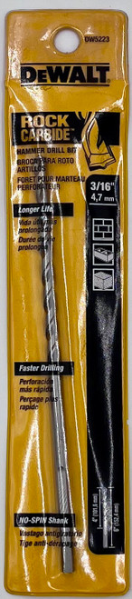 DEWALT DW5223 3/16-Inch by 6-Inch Carbide Hammer Drill Bit