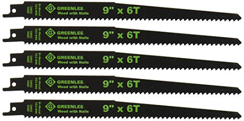 Greenlee 353-956 9-Inch By 3/4-Inch Wood Cutting Reciprocating Saw Blade, 6-TPI, 5-Pack