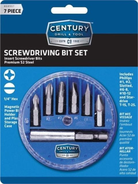 Century Drill and Tool 68907 Premium S2 Steel Phillips and Slotted Insert Screwdriving Bit Set, 7 Piece