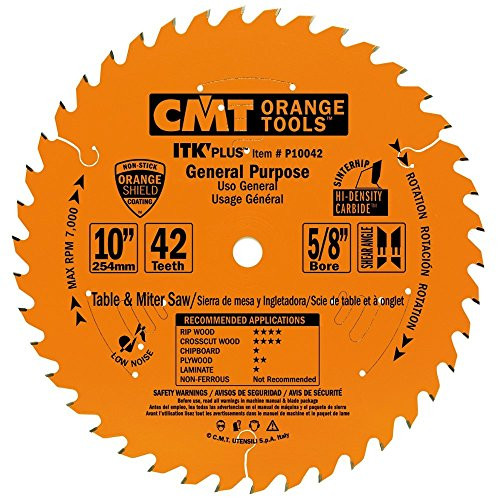 CMT P10042 ITK Plus General Purpose Saw Blade, 10 x 42 Teeth, 10° ATB+Shear with 5/8-Inch bore