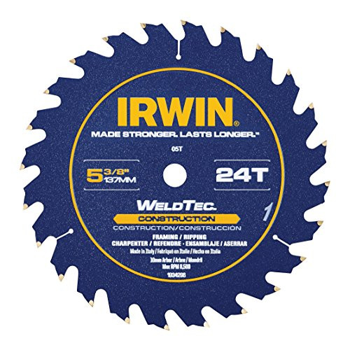 IRWIN 1934296 24-Tooth WeldTec Cordless Circular Framing/Ripping Saw Blade, 5-3/8