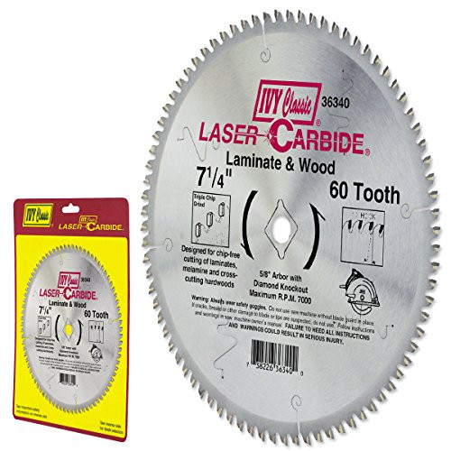 IVY Classic 36340 Laser Carbide 7-1/4-Inch 60 Tooth Laminate and Wood Cutting Circular Saw Blade with 5/8-Inch Diamond Knockout Arbor, 1/Card