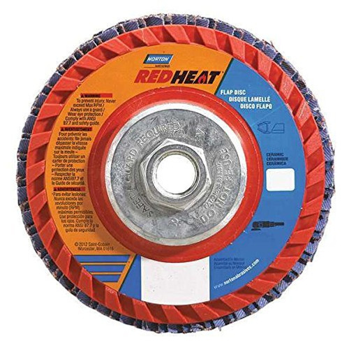 Norton RedHeat Abrasive Flap Disc, Type 27, Threaded Hole, Plastic Backing, Ceramic/Zirconia Alumina, 4-1/2