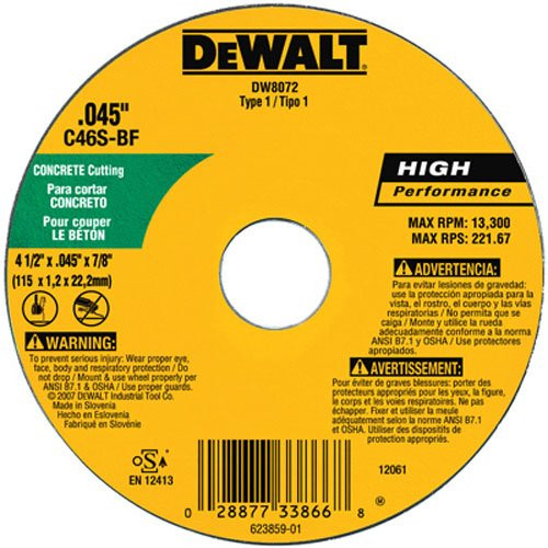 DEWALT DW8072 Concrete/Masonry Wheel, 4-1/2-Inch X .045-Inch X 7/8-Inch