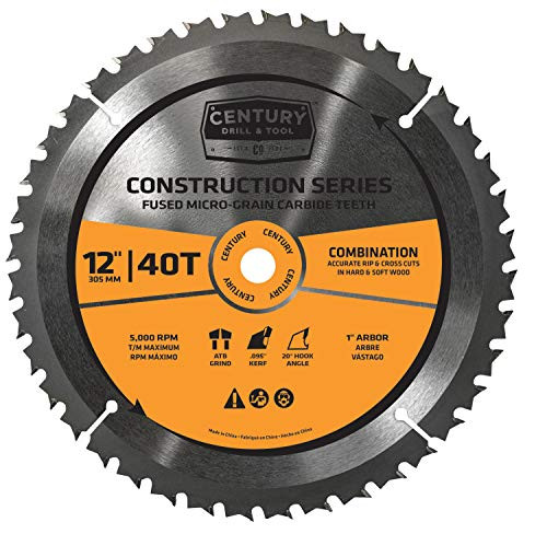 Century Drill & Tool 10240 Construction Series Circular Saw Blade, 12" x 40T
