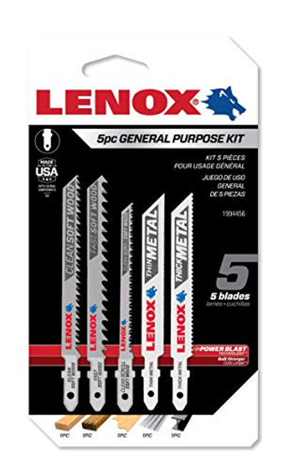 LENOX Tools 1994456 T-Shank General Purpose Jig Saw Blade Assortment, 5Piece