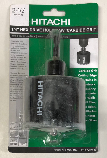 Hitachi One Piece Hole Saw 2 1/2 Carbide Grit Hex Drive #728792C